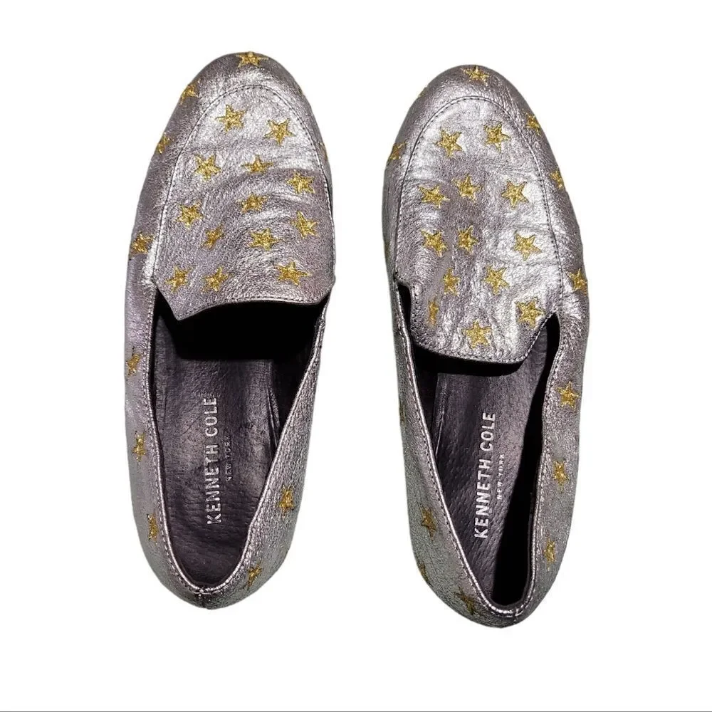 Kenneth Cole Westley Silver and Gold Star Loafers 7M